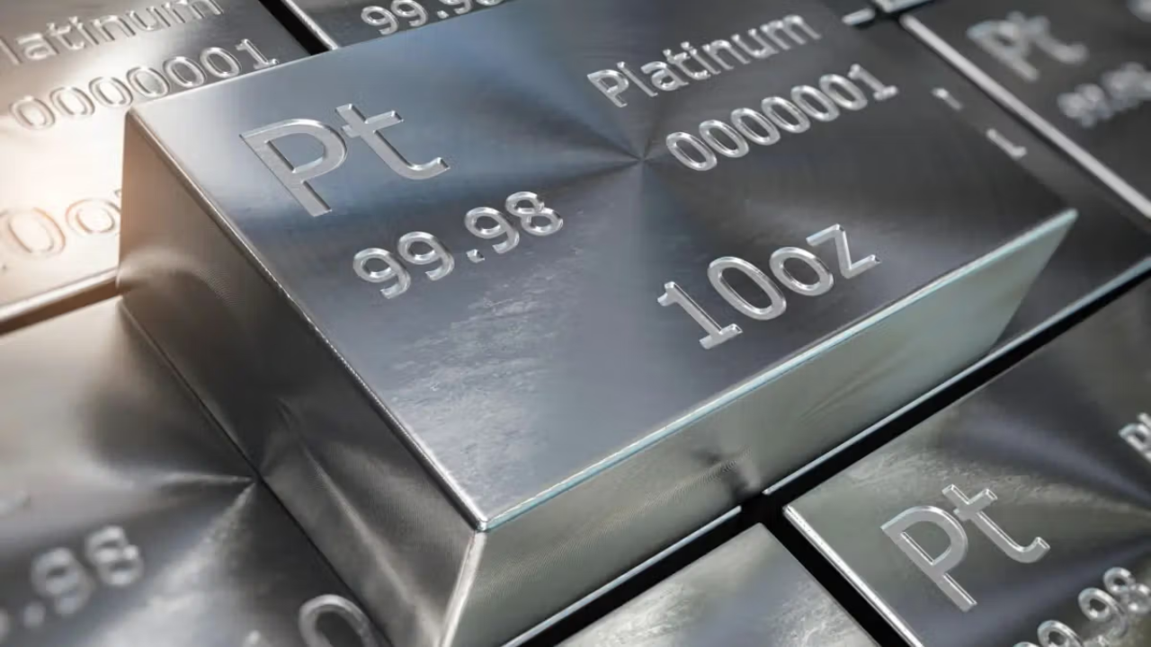 Gráfico do preço da platina com canal de baixa, resistência perto de US$ 1.640 e suporte em torno de US$ 1.560